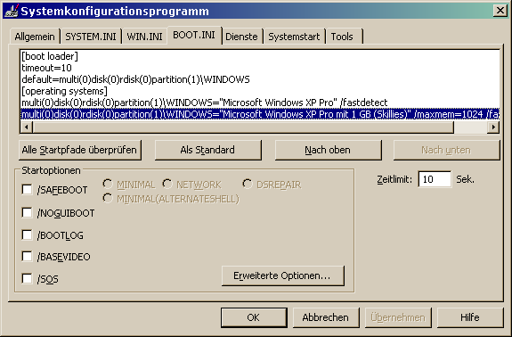 Registerkarte „Start“ der Systemkonfiguration